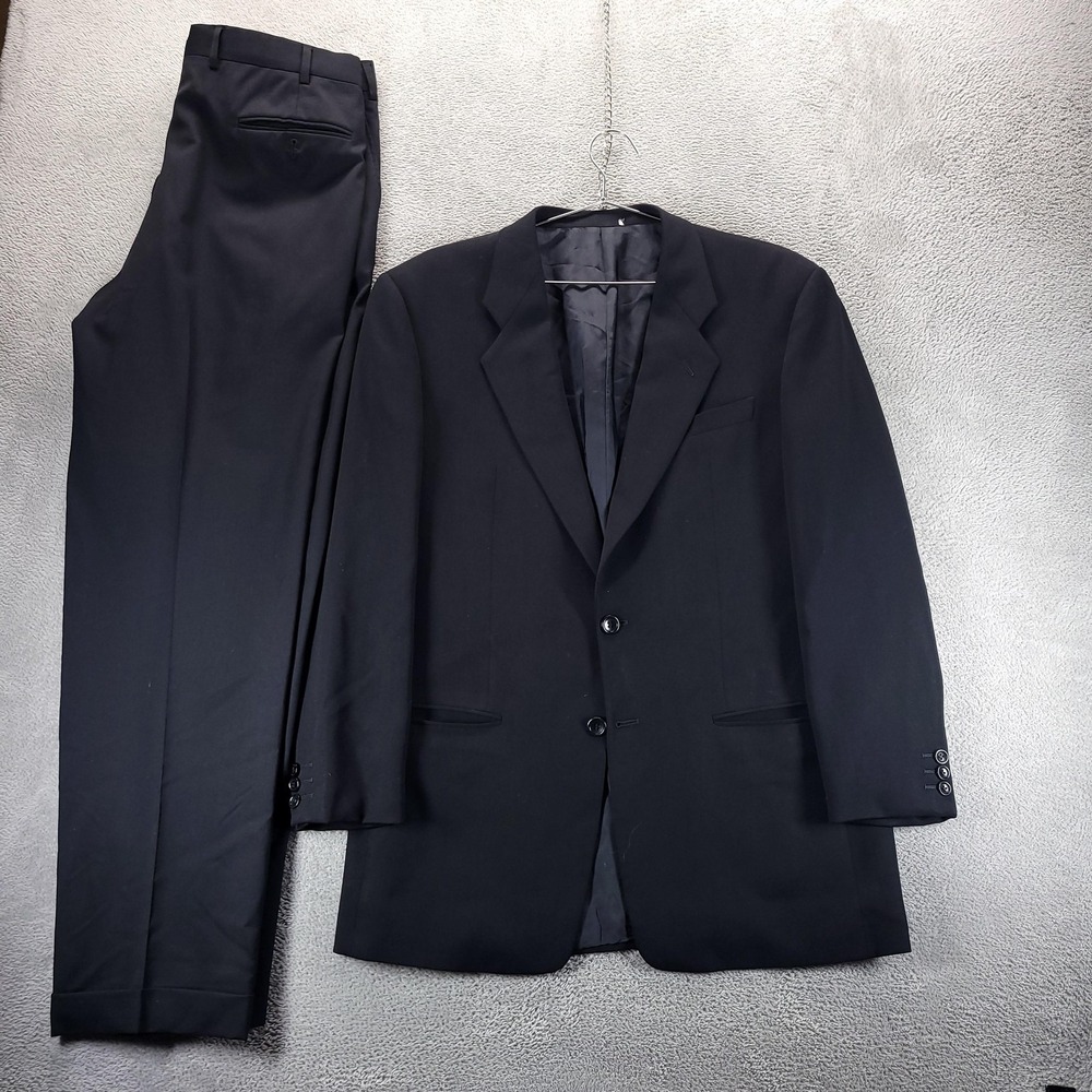 Armani Collezioni Suit Mens 40 34x32 Black Wool 2 Piece Made In Italy Wedding